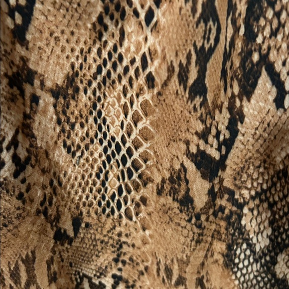 Snake Print Bodycon Dress Brown Long Sleeve Cutout Large - Picture 9 of 11